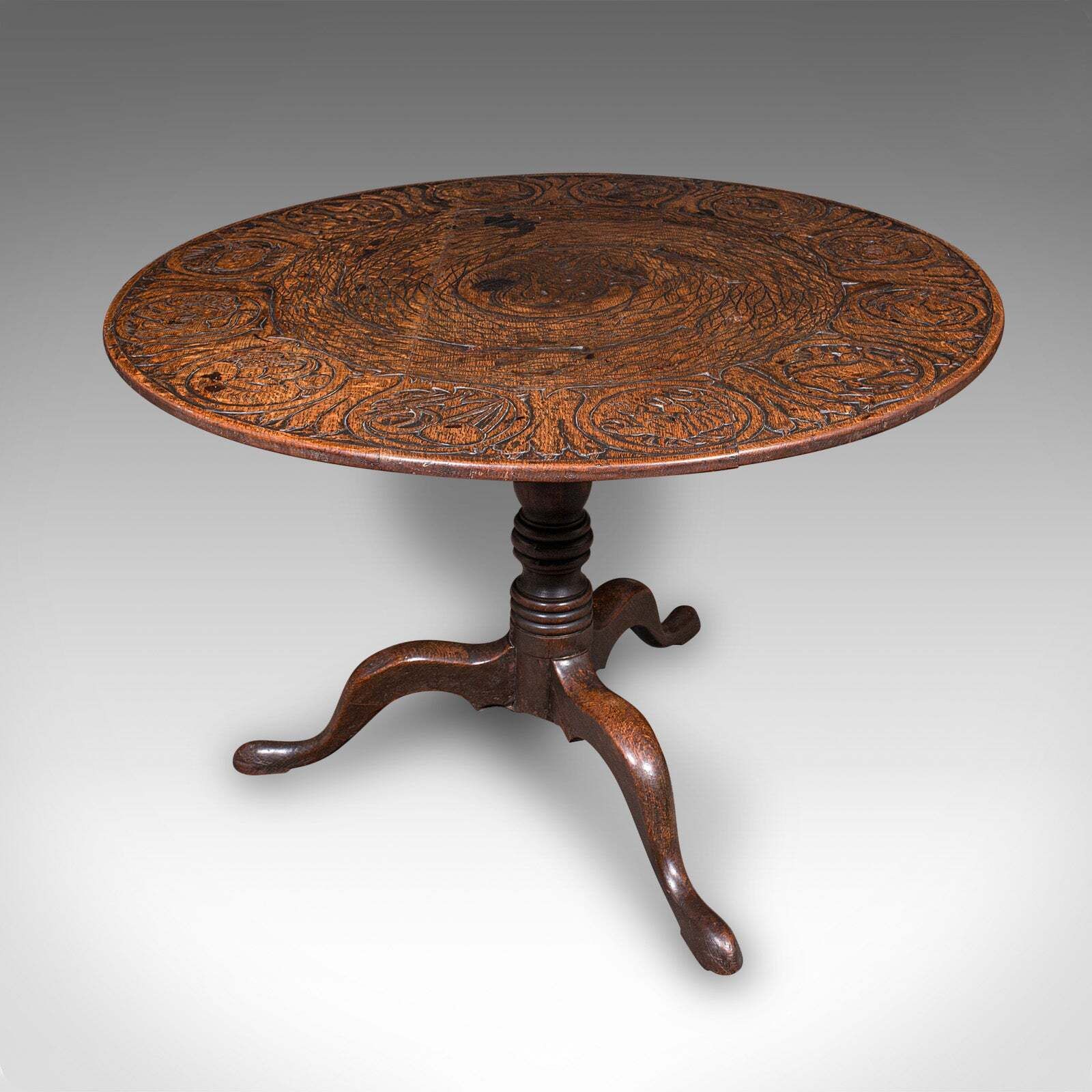 Antique Tarot Parlour Table, English, Oak, Zodiac Carving, Victorian, Circa 1870 photo 3009.0