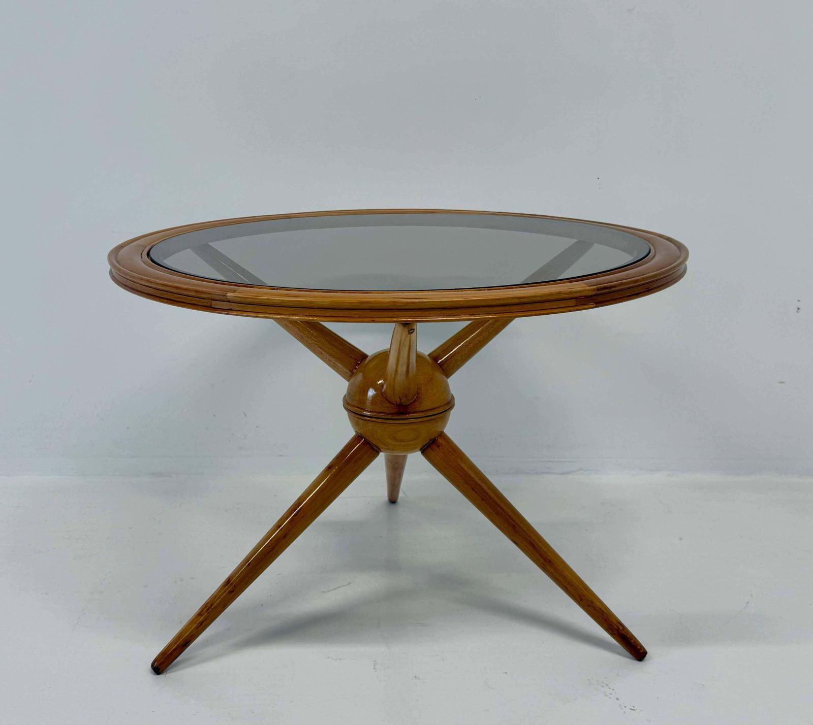 Italian Maple And Smoked Glass Coffee Table, By Cesare Lacca, 1950s photo furniture