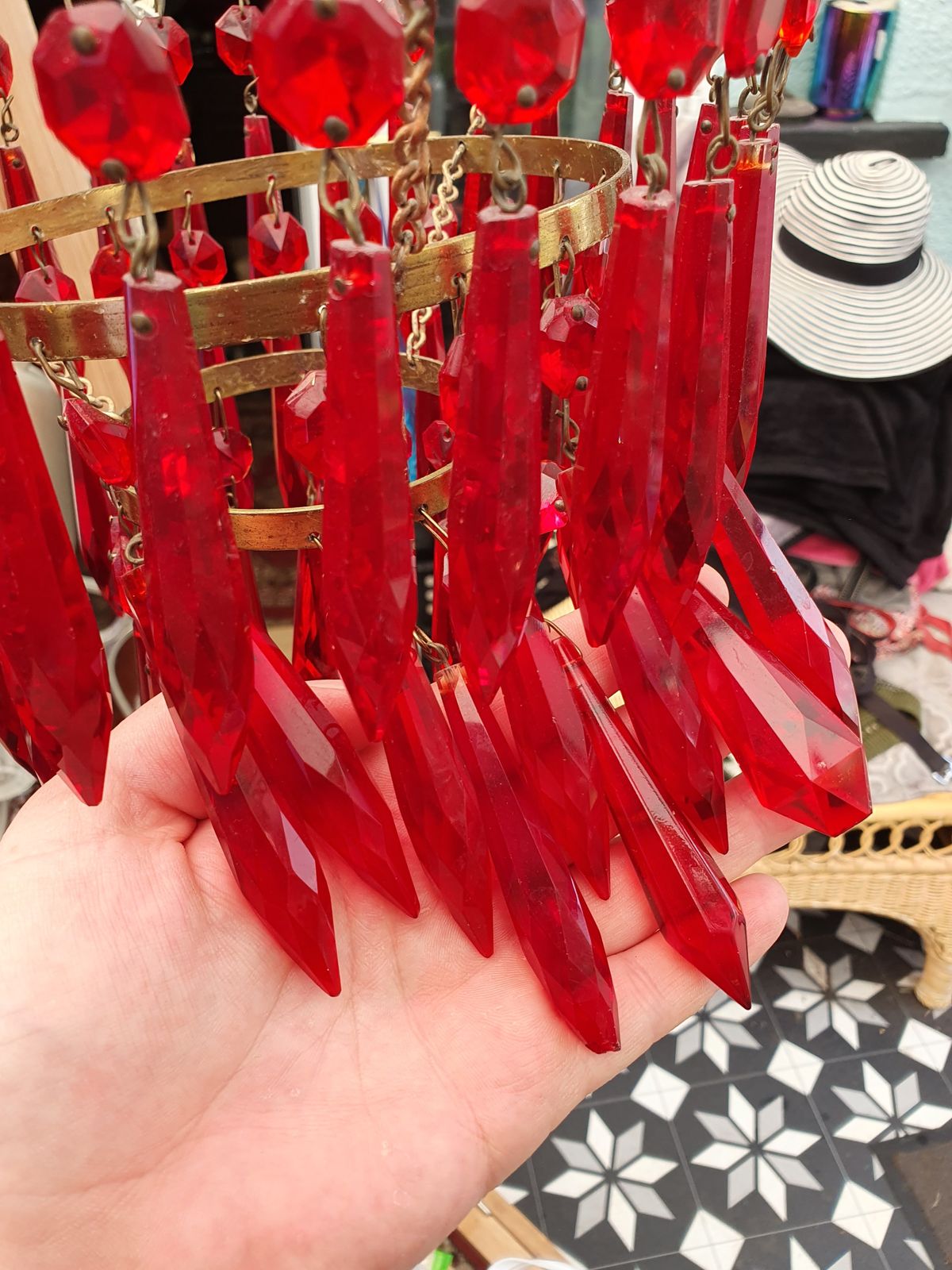 Three Tiered Red Crystal Glass French Chandelier photo for sale