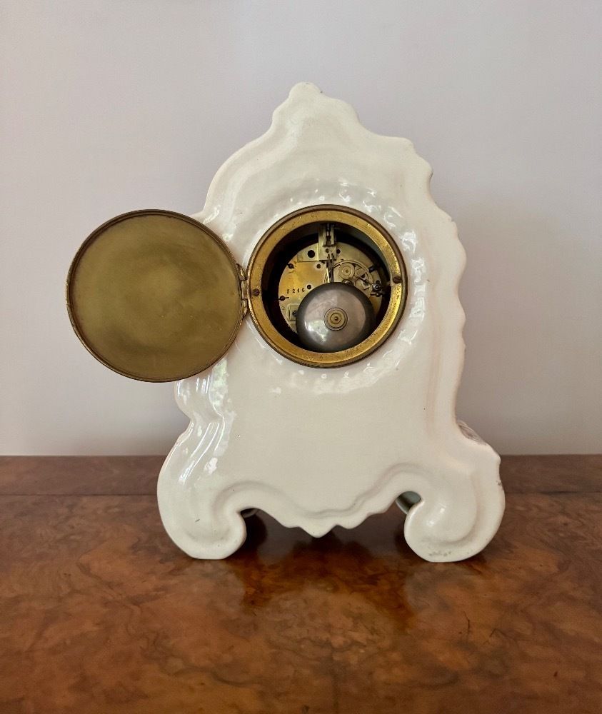 Lovely Quality Antique Late 19th Century Porcelain Mantle Clock Garniture Set photo vinterior