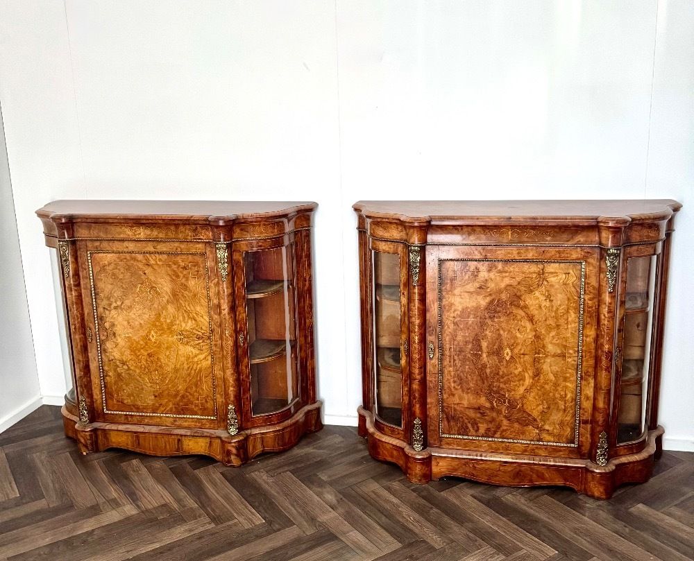 Attractive Quality Pair Of Antique Burr Walnut Side Cabinets photo Furniture