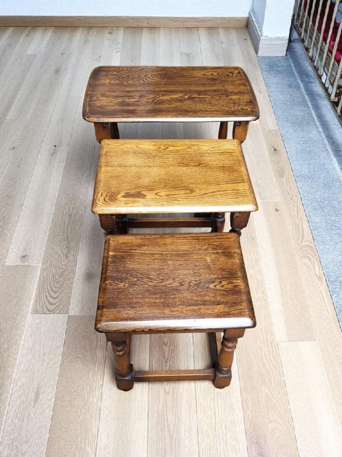 Vintage Priory Solid Oak Nest Of Three Tables / C.1970 / Free Delivery photo furniture