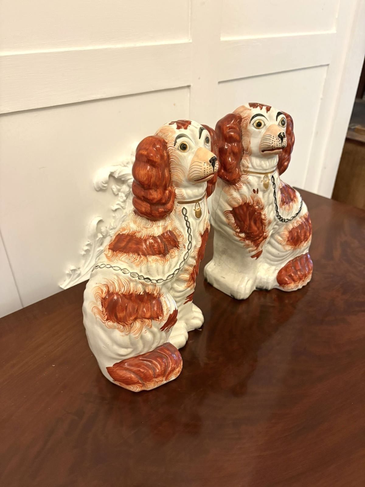 Pair Of Antique Staffordshire Spaniel Dogs photo vintage