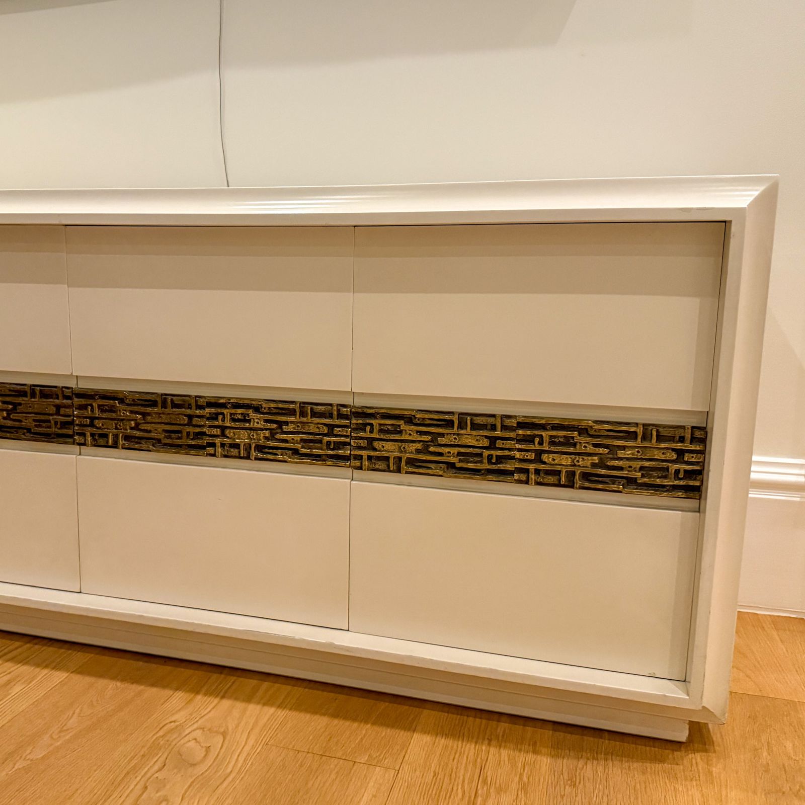 Laquered White Sideboard With Brass Details By Luciano Frigerio Di Desio, 1995 photo buy
