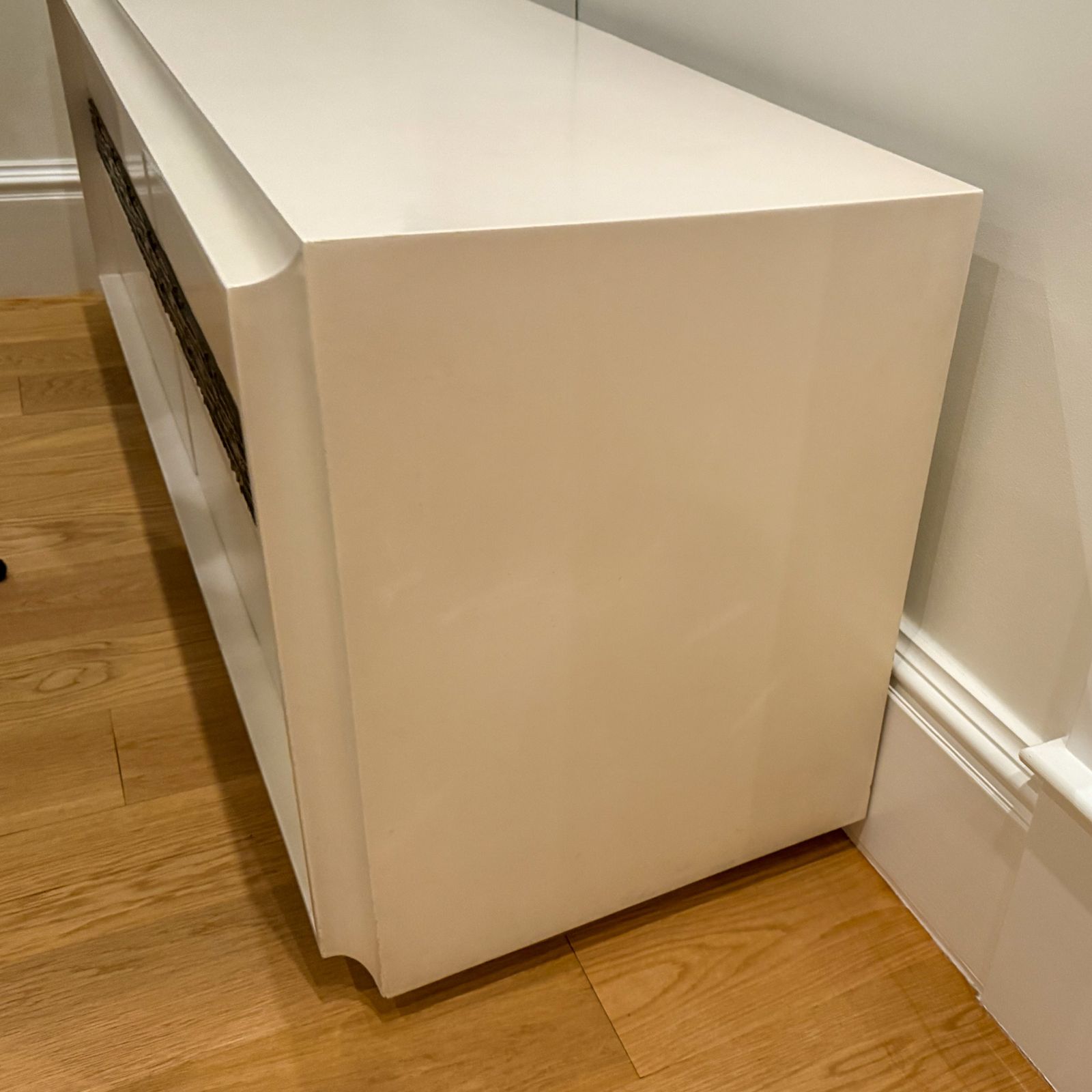 photo for sale Laquered White Sideboard With Brass Details By Luciano Frigerio Di Desio, 1995