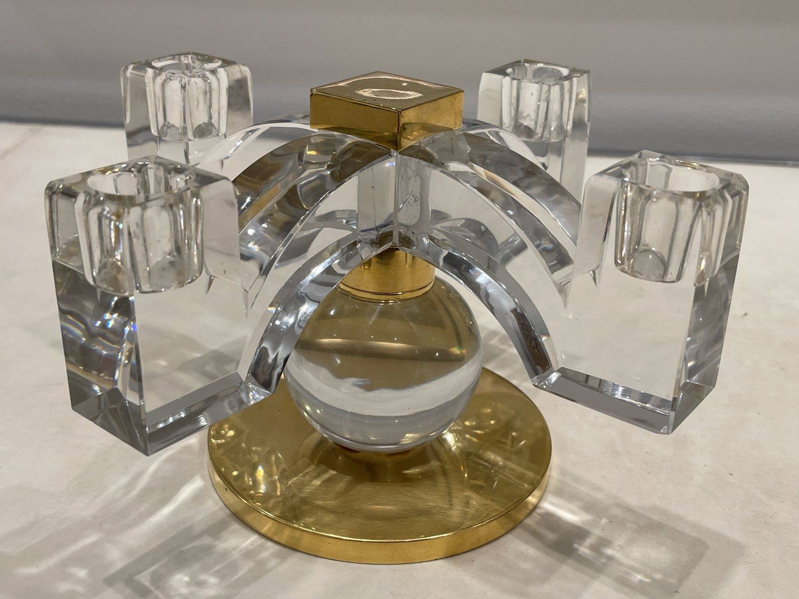Fabulous Pair Of Baccarat Crystal Candelabras,  Created By Jacques Adnet, 1935, France photo vinterior