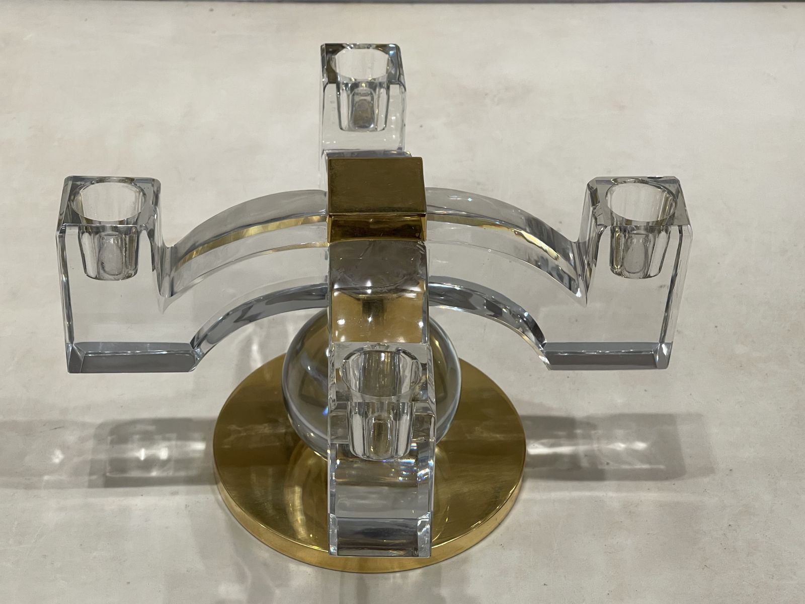 Fabulous Pair Of Baccarat Crystal Candelabras,  Created By Jacques Adnet, 1935, France photo vintage