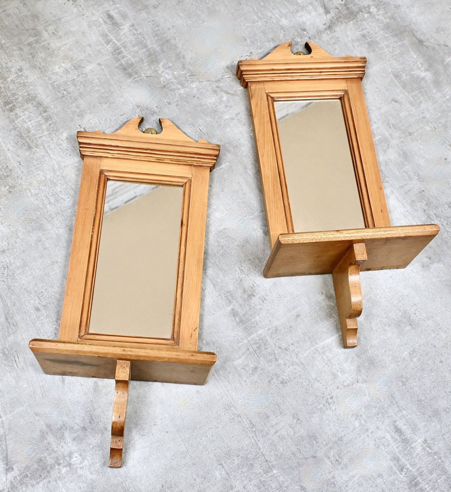 Pair Of Decorative Antique Pine Wall Mirrors