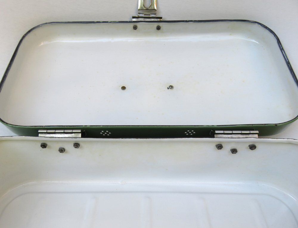 photo for sale Antique Art Nouveau Lunch Box In Green And Chrome Plated, 1890s