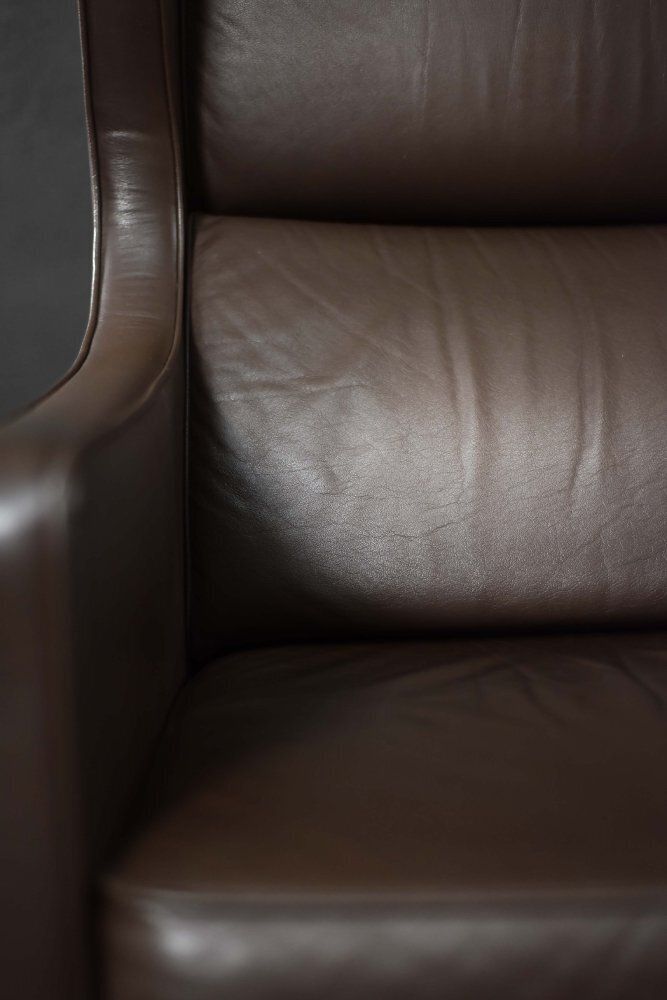 Mid Century Danish Modern Brown Leather Wing Chair, 1960s photo Furniture