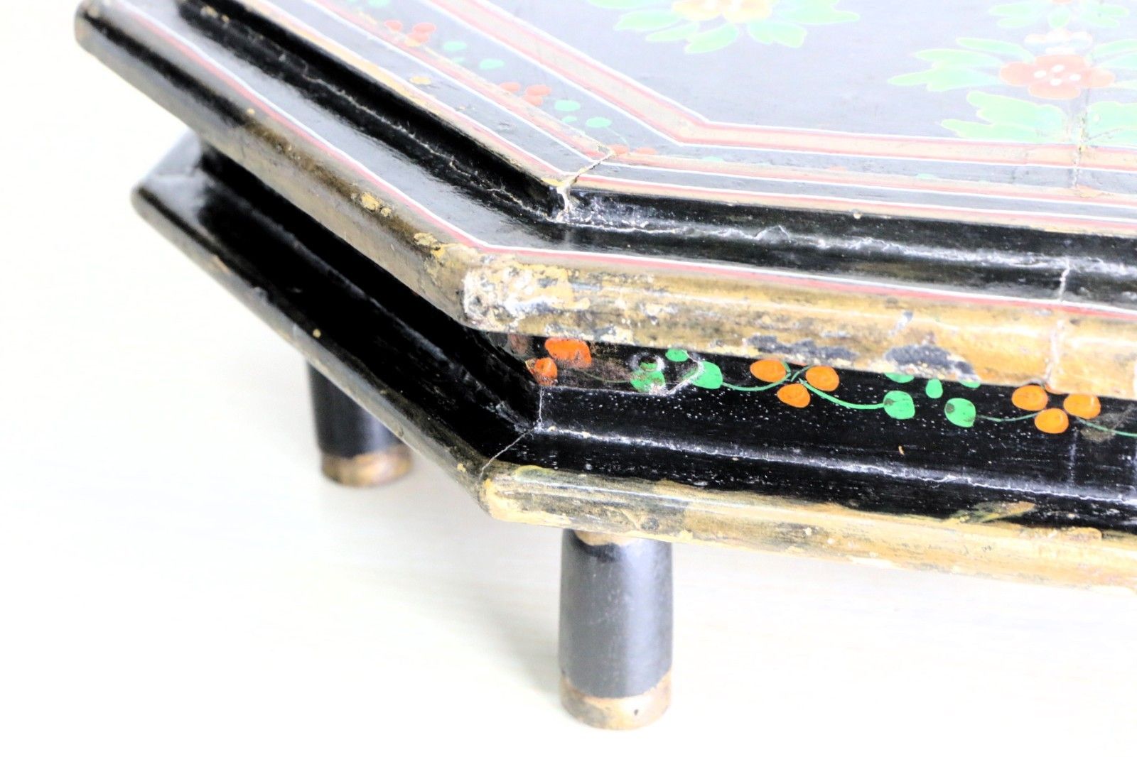 Antique Indian Wooden Bajot Table Chowki Table Early 20th Century Handpainted photo Furniture
