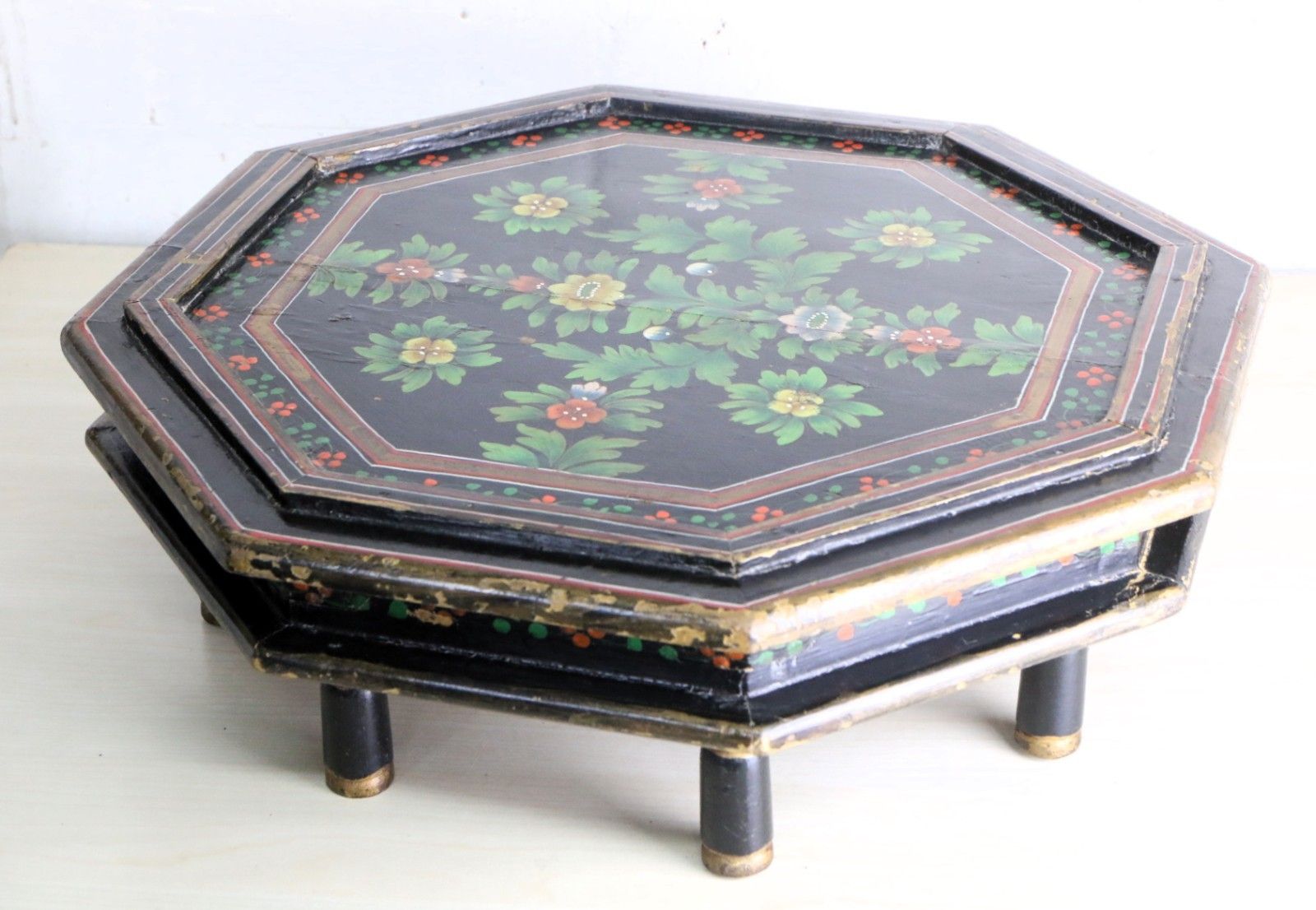 photo furniture Antique Indian Wooden Bajot Table Chowki Table Early 20th Century Handpainted