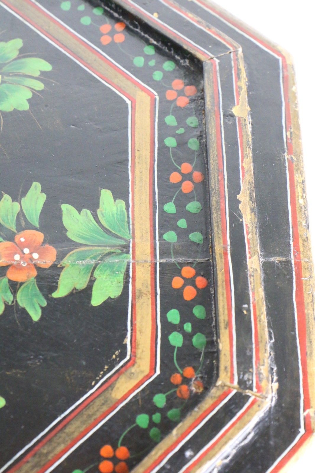 Furniture Antique Indian Wooden Bajot Table Chowki Table Early 20th Century Handpainted photo