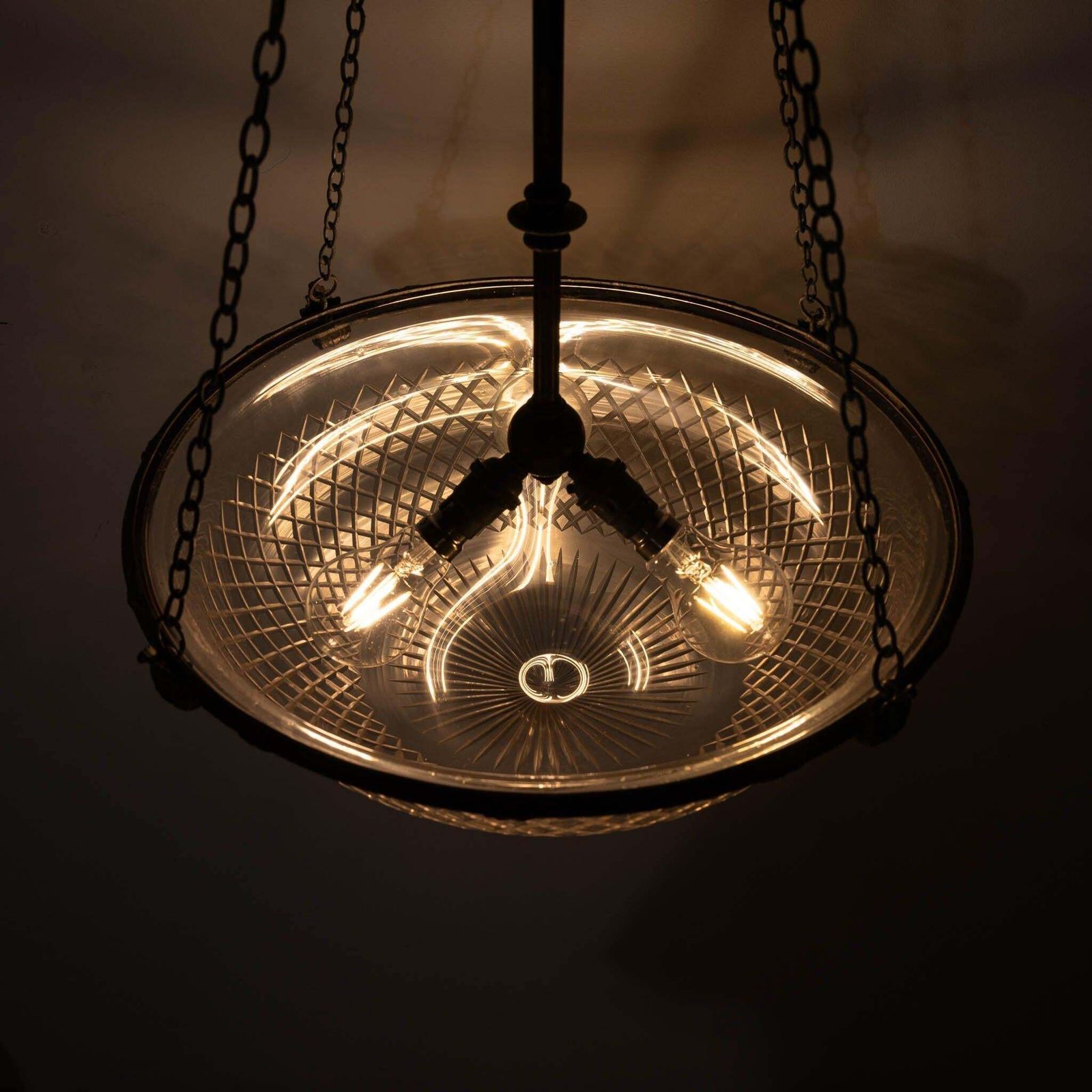 Large English Crystal Cut Glass Plafonnier With Quality Cast Fittings With Natural Verdigris Patina photo furniture