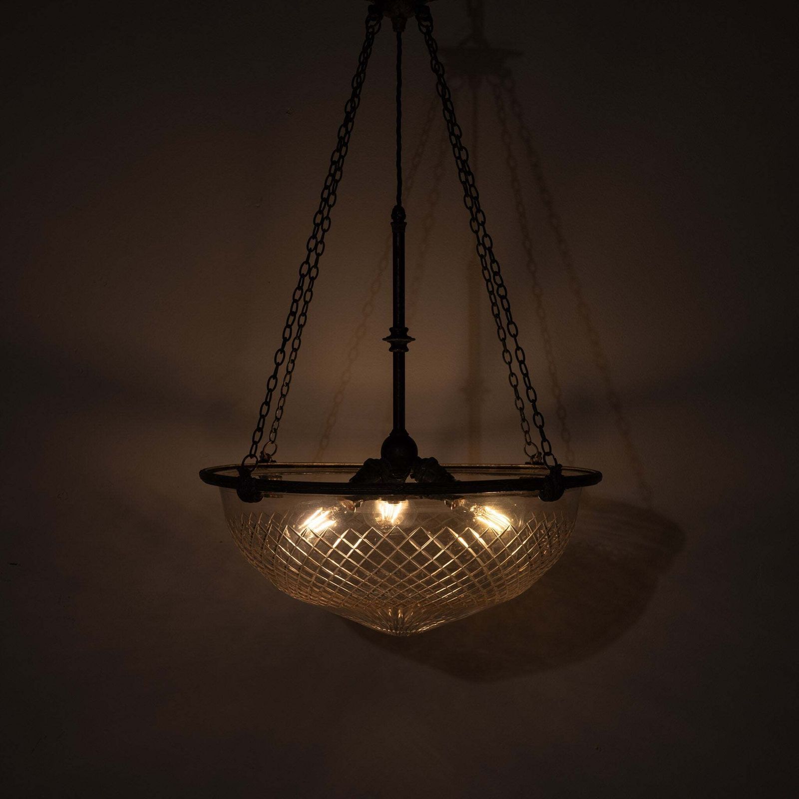 Large English Crystal Cut Glass Plafonnier With Quality Cast Fittings With Natural Verdigris Patina photo Lighting
