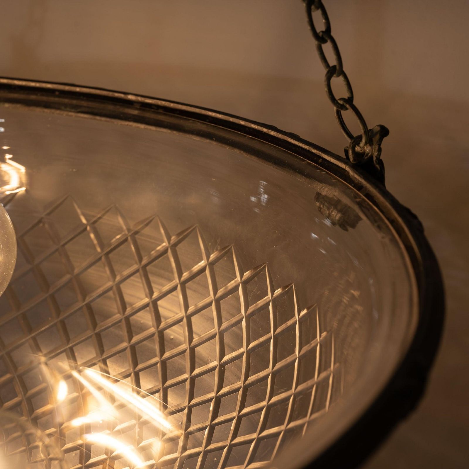 Large English Crystal Cut Glass Plafonnier With Quality Cast Fittings With Natural Verdigris Patina photo vintage