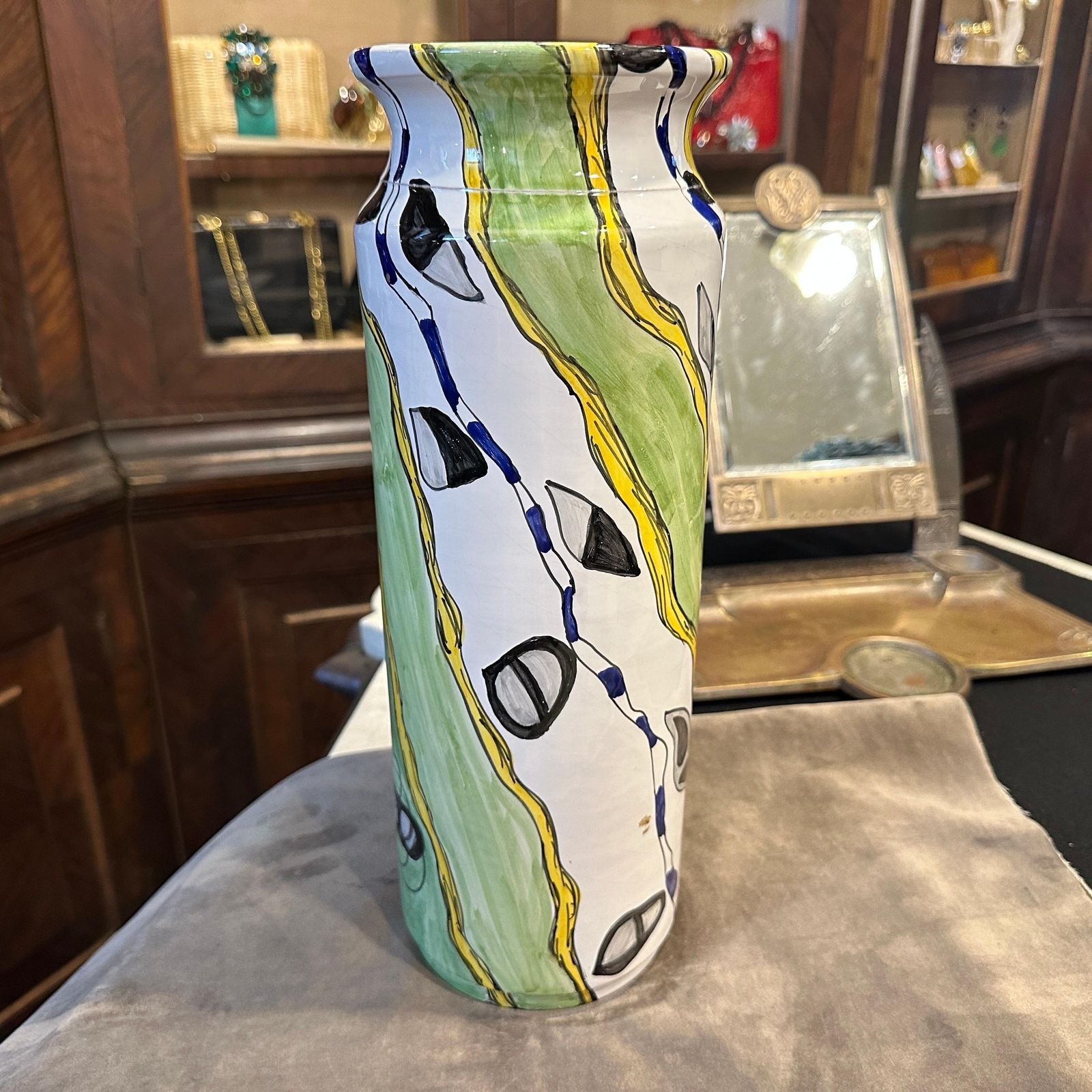 1980s Modern Hand Painted Sicilian Ceramic Unique Vase By Fiumara D'arte photo Home Decor