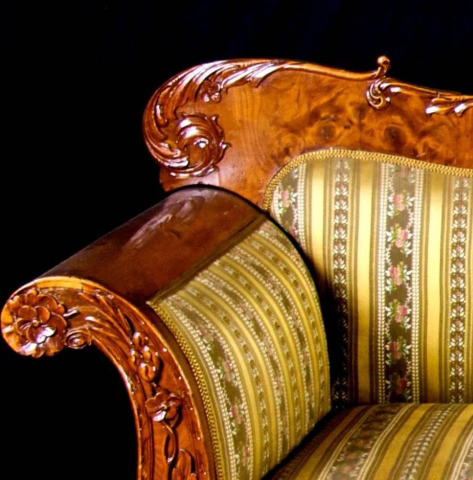 Swedish Biedermeier Carved Sofa Quilted Golden Birch 19th Century Antique A photo 2500.0