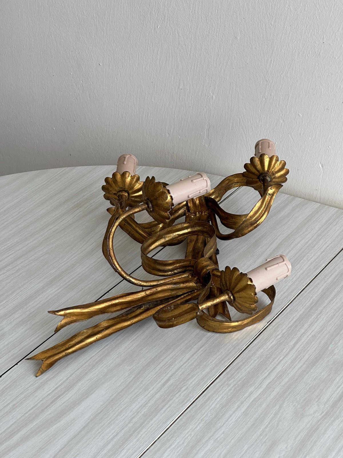 photo furniture Pair Of Antique Handmade Gilded Metal Wall Lights, Elegant And Rare Wall Decoration, Refined Bedroom Wall Lights, Magnificent Vintage Object