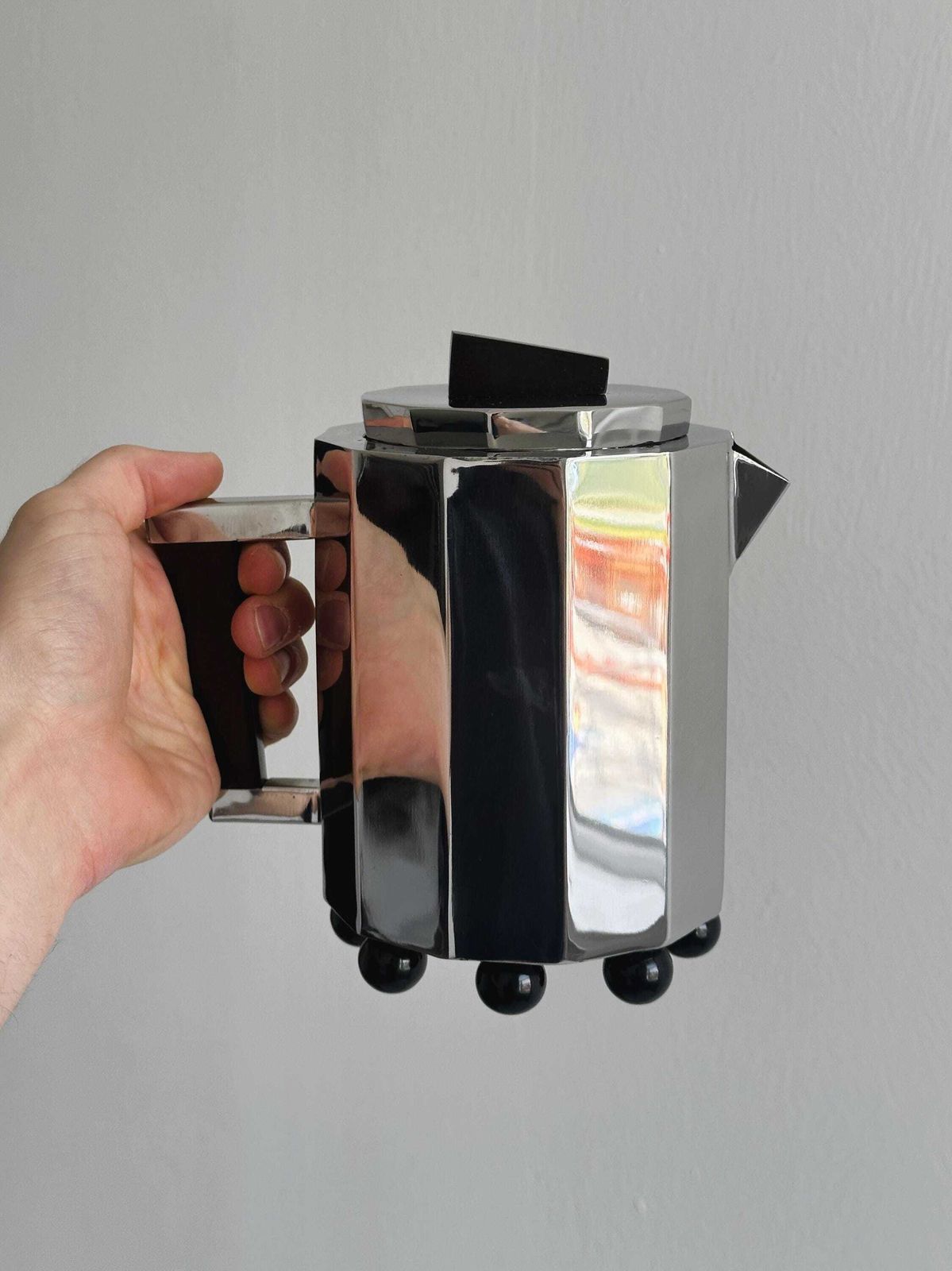 Garance Vallée X Monoprix Chrome Designer Teapot, Shiny Metal And Wood, Contemporary Kitchen Decor, Trendy Arty Decorative Object photo 293.0