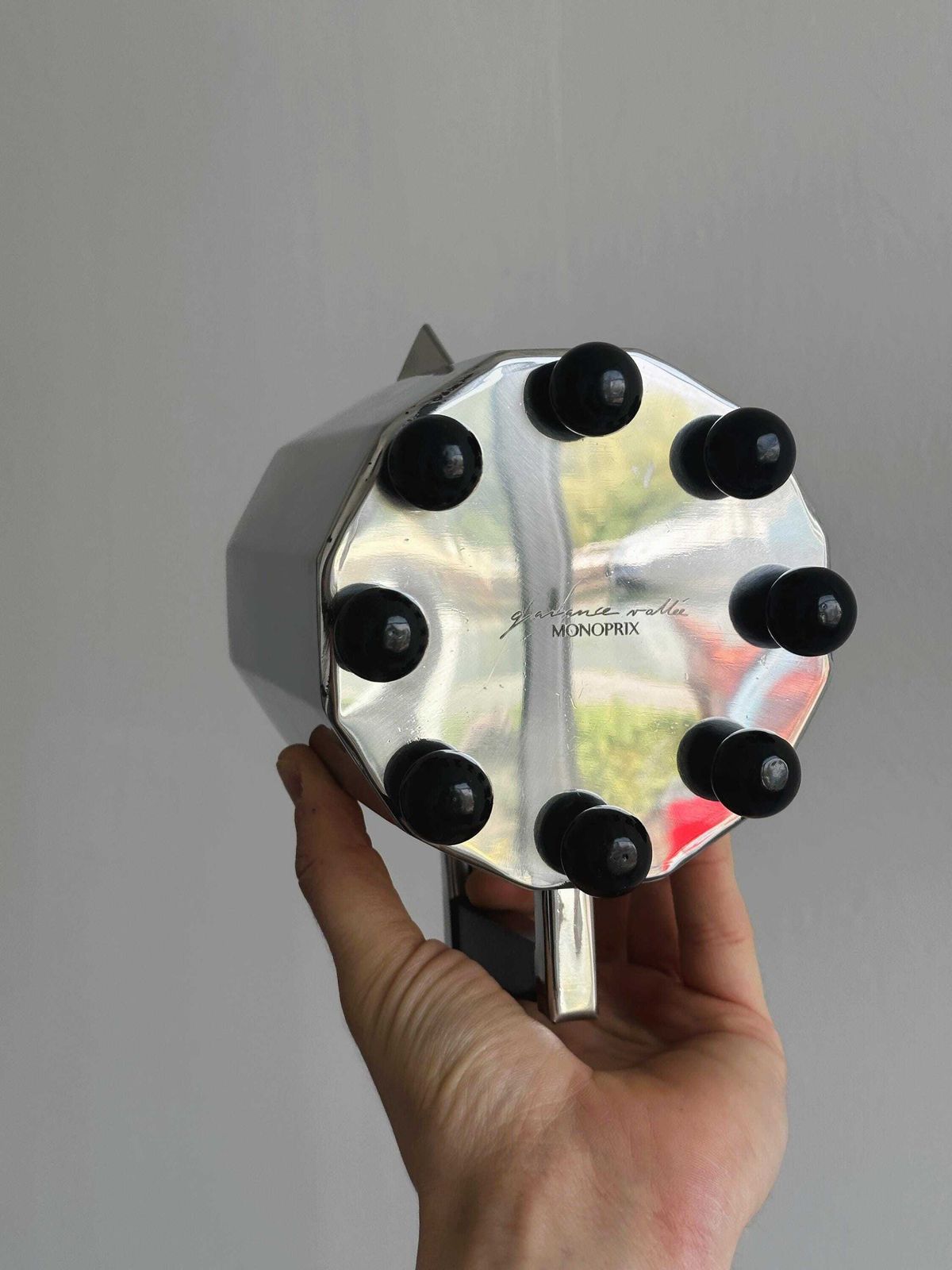 Garance Vallée X Monoprix Chrome Designer Teapot, Shiny Metal And Wood, Contemporary Kitchen Decor, Trendy Arty Decorative Object photo vinterior