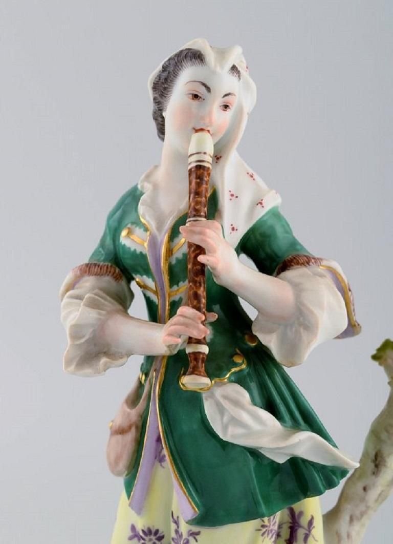 Antique Meissen Porcelain Figurine, Woman Playing The Flute, Late 19th Century photo buy