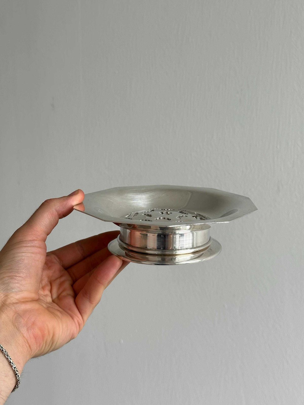 Antique Coquillor Butter Dish In Shiny Silver Metal, For Elegant Presentation Of Butter In Thin Slices, A Refined Table Object photo Home Decor