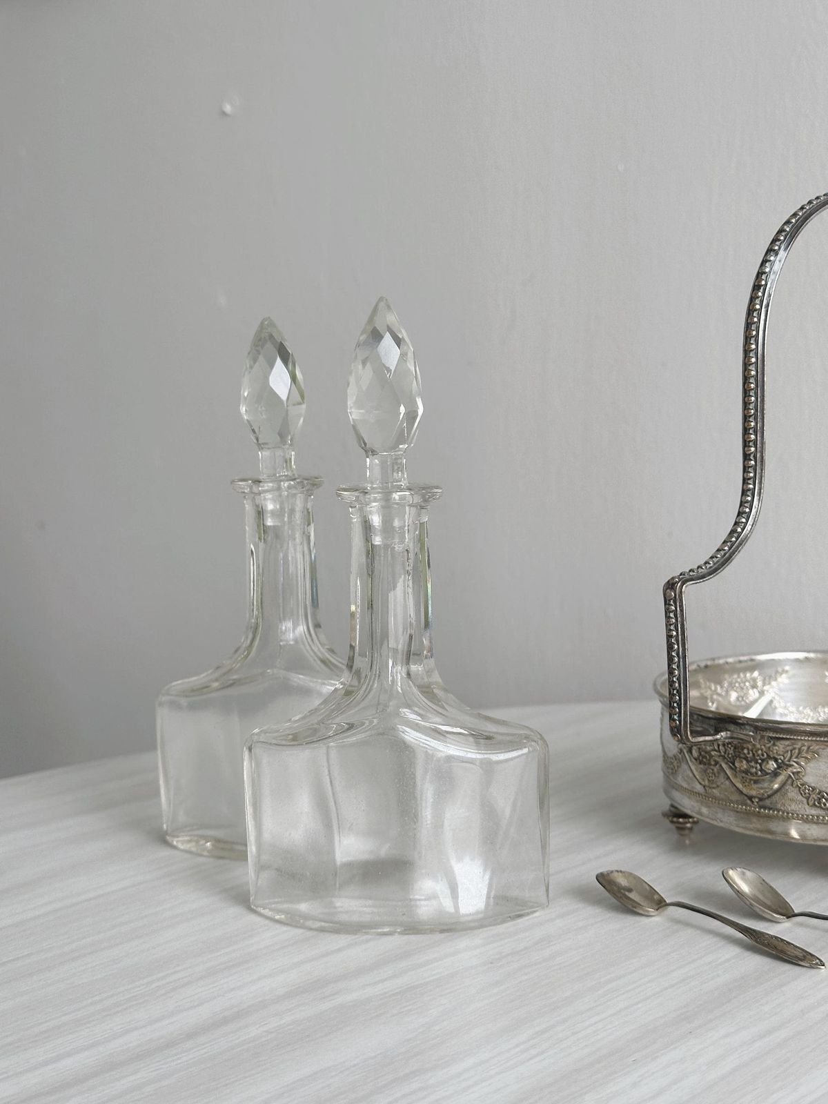 Antique Oil And Vinegar Cruet With Mustard Pot And Spice Compartments, Cut Crystal And Silver Plated Metal, Table Service, French Table photo for sale
