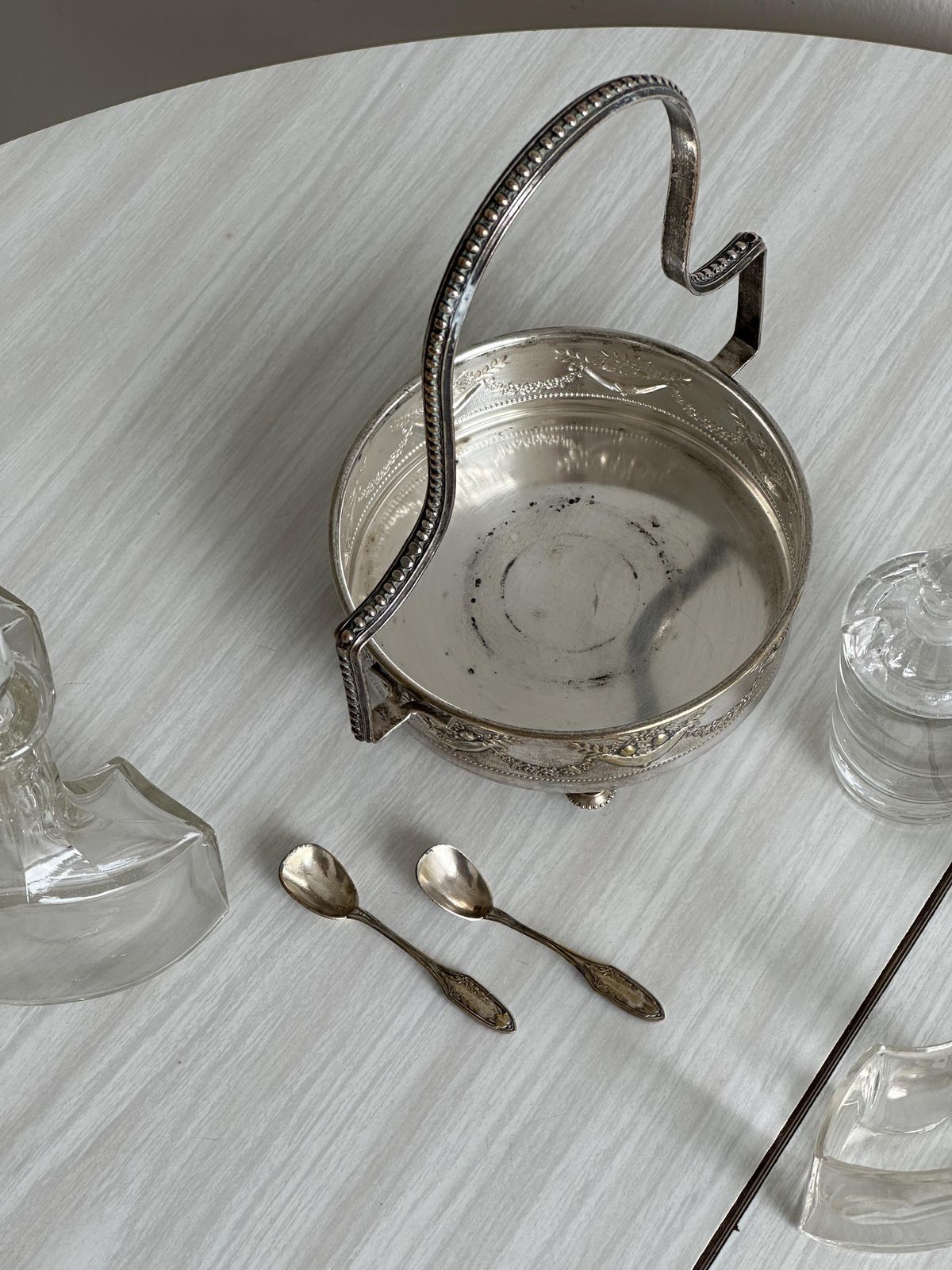 Antique Oil And Vinegar Cruet With Mustard Pot And Spice Compartments, Cut Crystal And Silver Plated Metal, Table Service, French Table photo 115.0