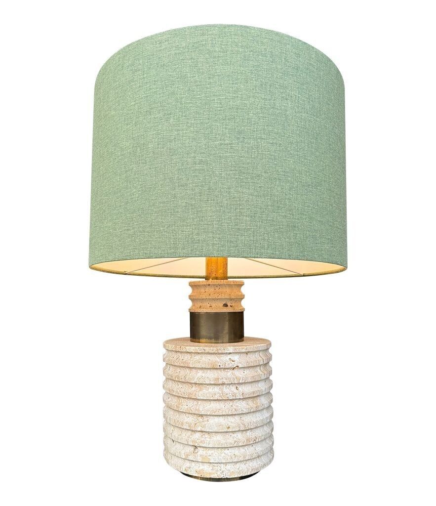 A Large Fratelli Manneli Ribbed Italian 1970s Travertine Lamp With Brass Detail photo Lighting