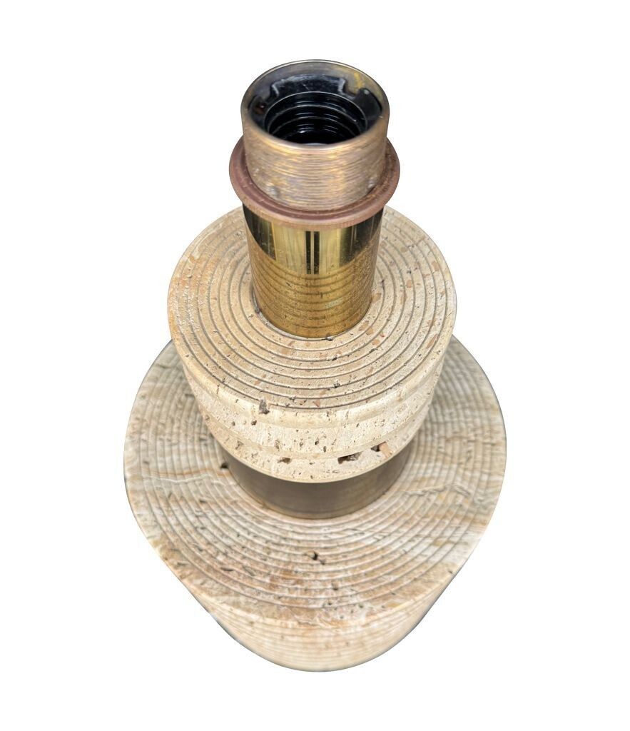A Large Fratelli Manneli Ribbed Italian 1970s Travertine Lamp With Brass Detail photo vinterior