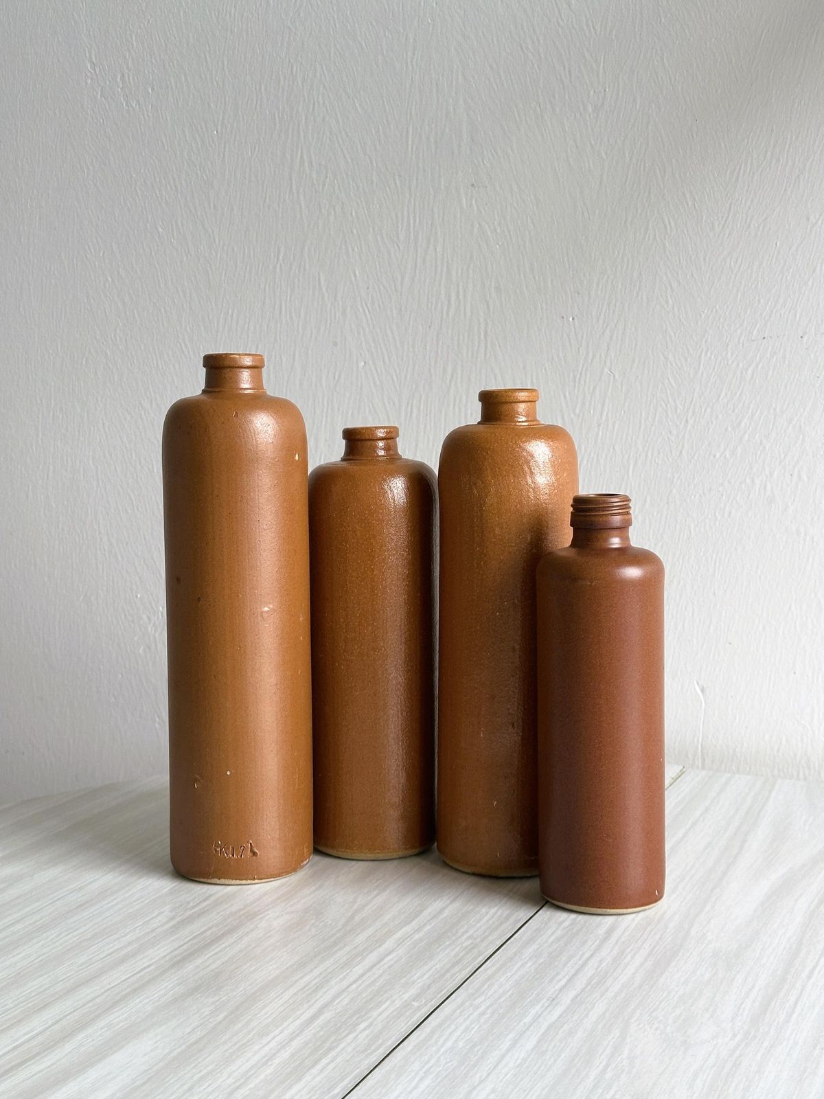 Set Of Old Stoneware Bottles, Brutalism Decoration, Minimalist Design, Creative Studio Interior, Retro Object, Wedding Decor