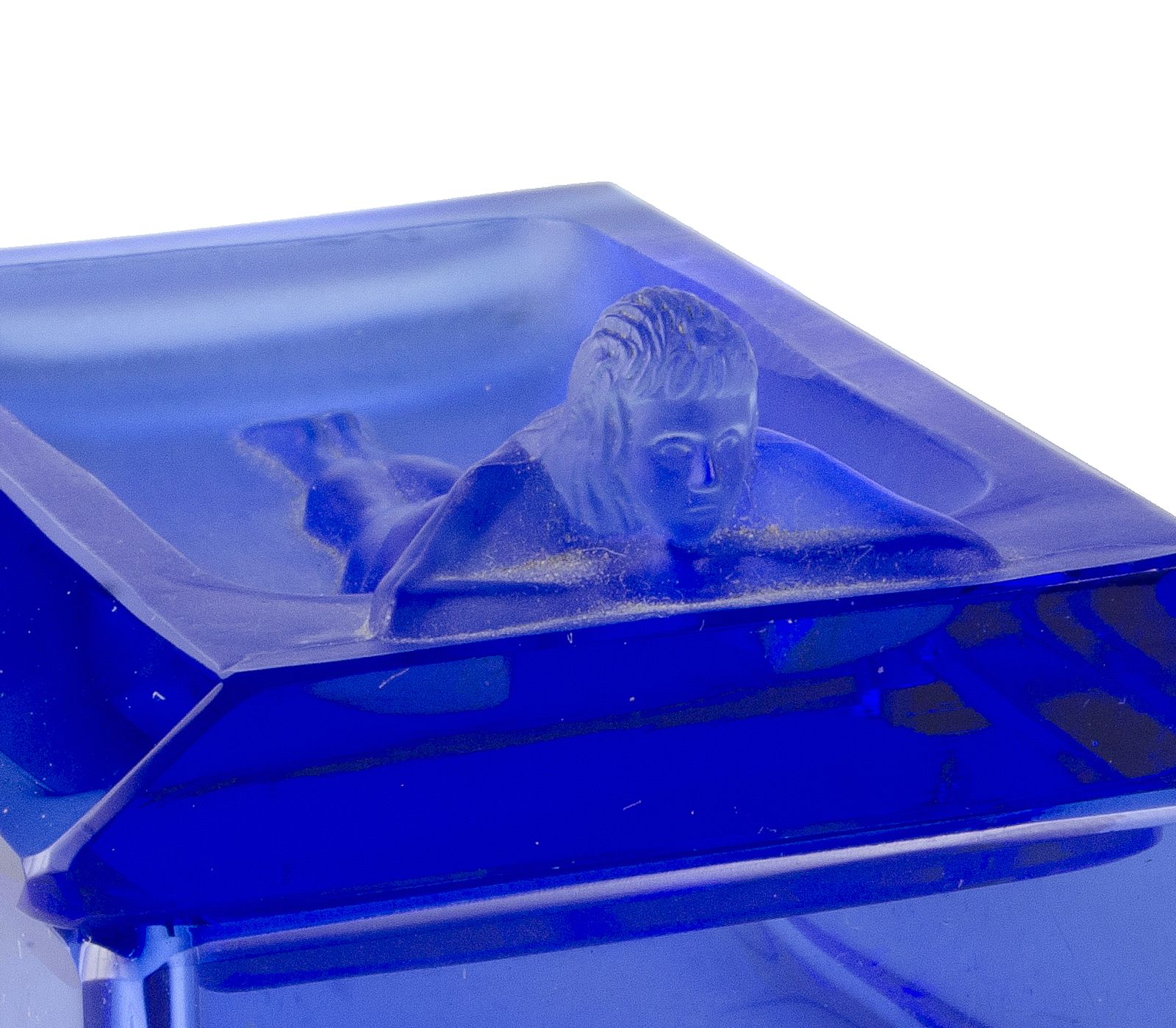 1970s Bohemian Translucent Blue Glass Decorative Box With A Nymph On The Lid, Czech Republic photo 1300.0