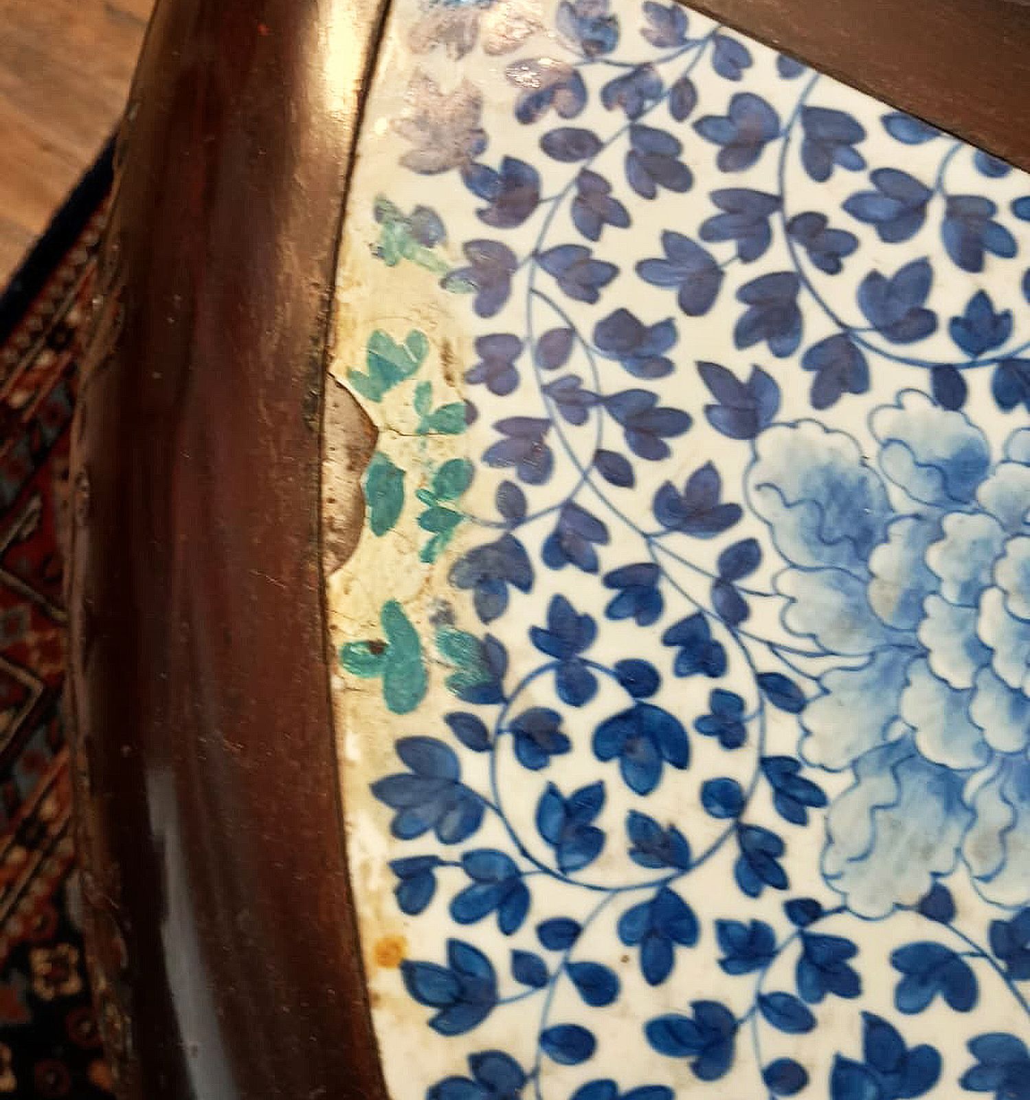 Pair Of Late 19th Century Qing Wooden Circular Demilune Center Tables With Porcelain Inlaid On The Surface, China photo Furniture