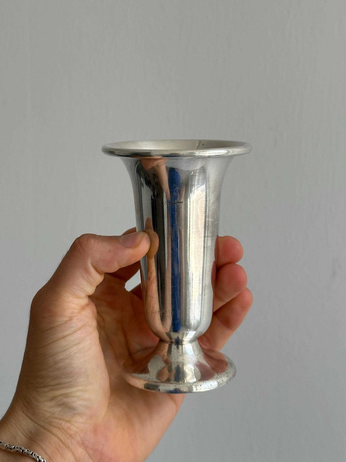Antique Vase In Shiny Silver Metal, Timeless Elegant Object, Office Or Table Decoration, Small Refined Vase, Chic Decorative Metal Gift photo for sale