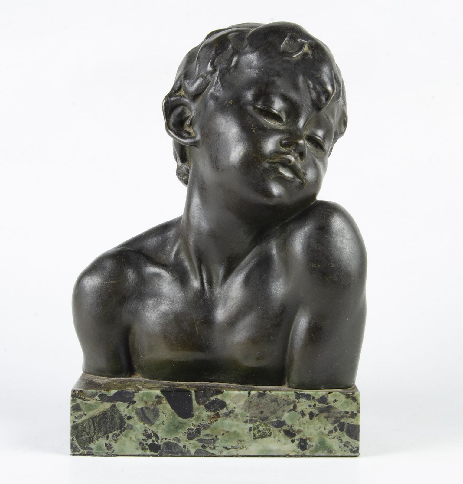 1920s Art Déco Patinated Bronze Bust Of A Young Man With Marble Base By Italian Sculptor Amadeo Gennarelli, France photo Art