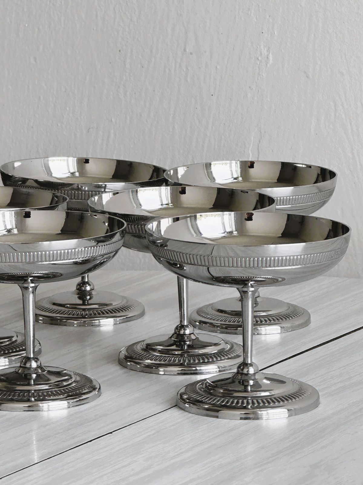 8 Or 6 Stainless Steel Bowls On Foot, Letang Remy Style, French Made, Metal Tableware, Stainless Steel Bowls, Dessert Service, Gift photo furniture