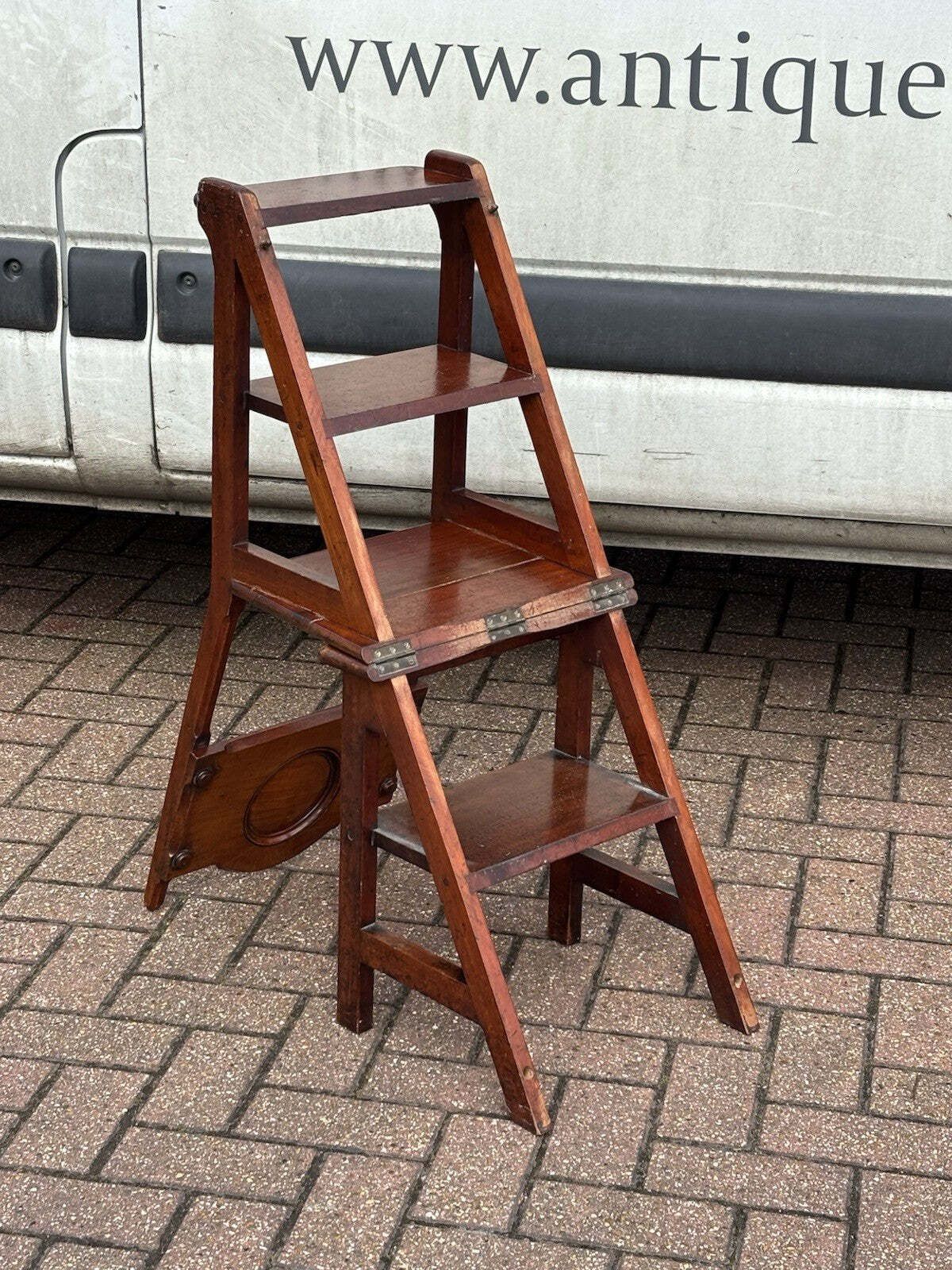 Antique Metamorphic Mahogany Chair That Folds Over Into Library Steps photo vintage