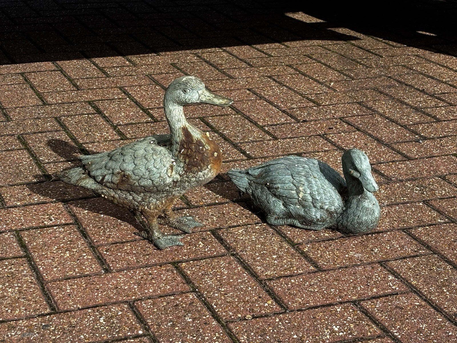 Pair Of Metal Garden Ducks With Aged Verdigris photo buy