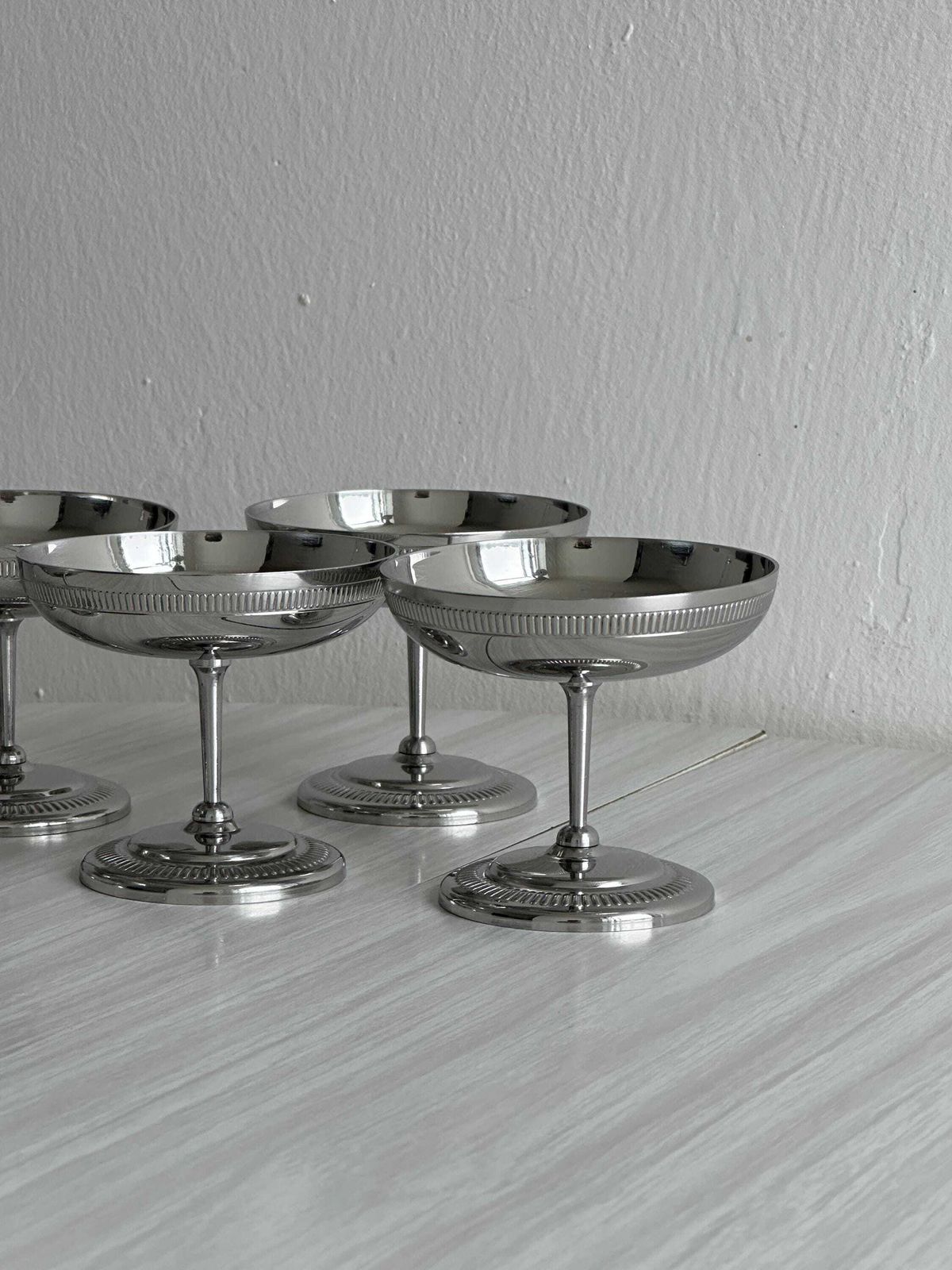 6 Letang Remy Stainless Steel Footed Bowls, French Made, Metal Tableware, Stainless Steel Bowls, Dessert Set, Vintage Gift. photo furniture