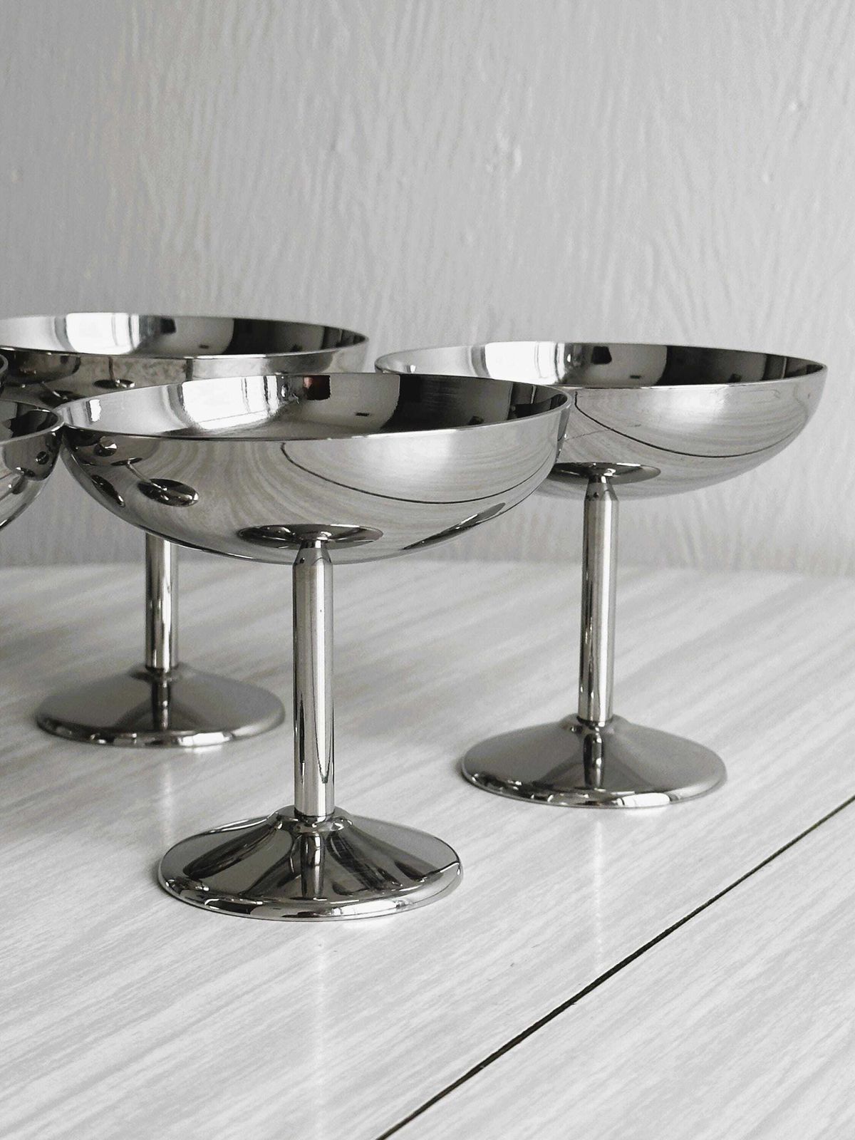6 Stainless Steel Footed Bowls, Letang Remy Style, French Made, Metal Tableware, Stainless Steel Bowls, Dessert Set, Vintage Gift photo furniture