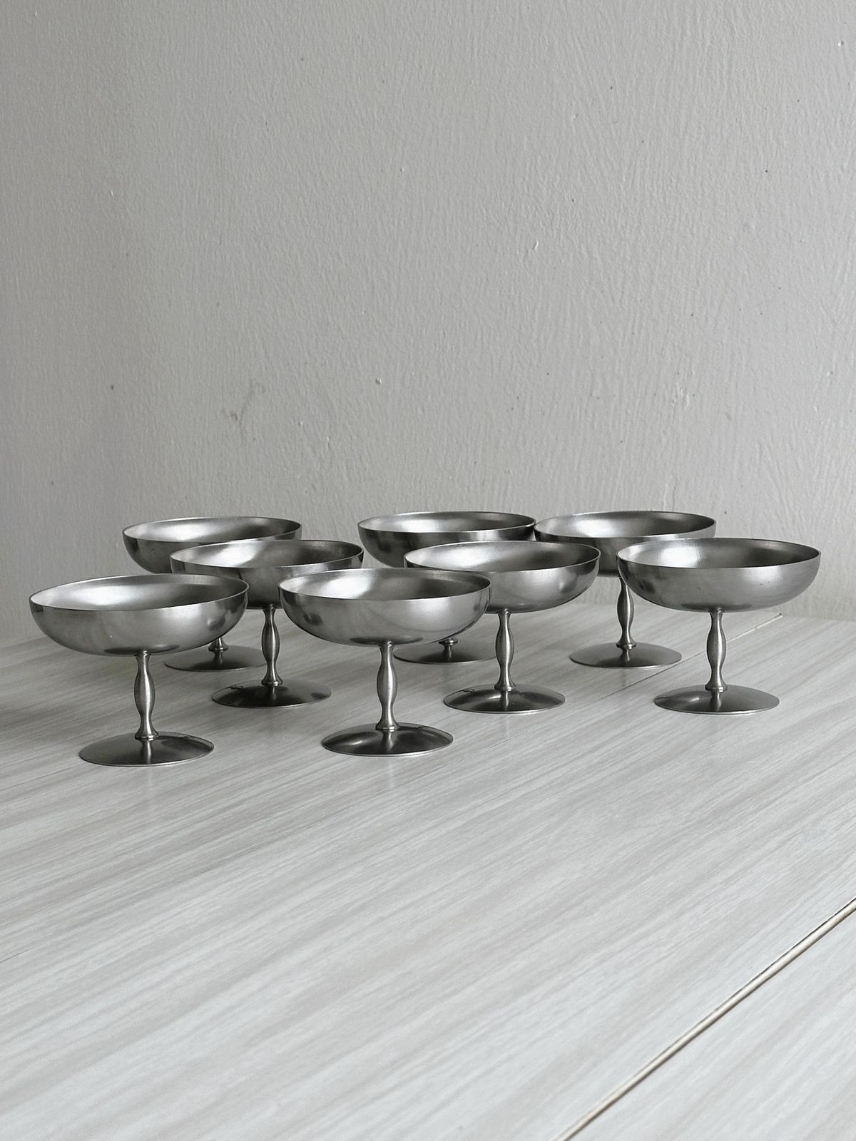 8 Stainless Steel Footed Bowls, Letang Remy Style, Guy Degrenne, French Made, Metal Tableware, Stainless Steel Bowls, Dessert Service