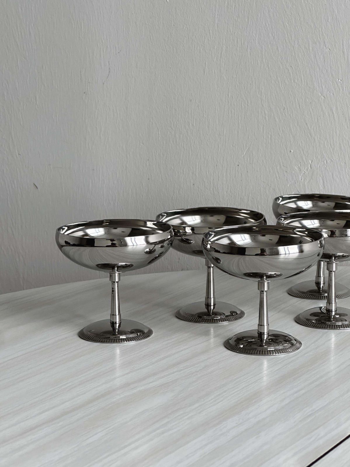 6 Stainless Steel Footed Bowls, Letang Remy Style, French Manufacture, Metal Tableware, Stainless Steel Bowls, Dessert Service, Gift. photo furniture