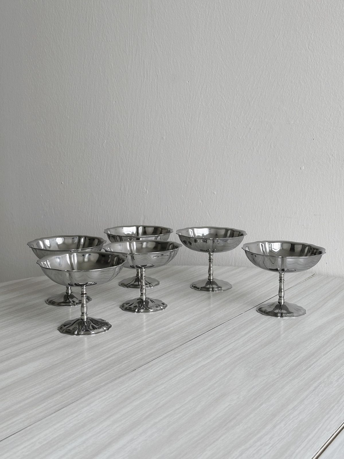 6 Stainless Steel Footed Bowls, Letang Remy Style, French Manufacture, Metal Tableware, Stainless Steel Bowls, Dessert Service, Gift.