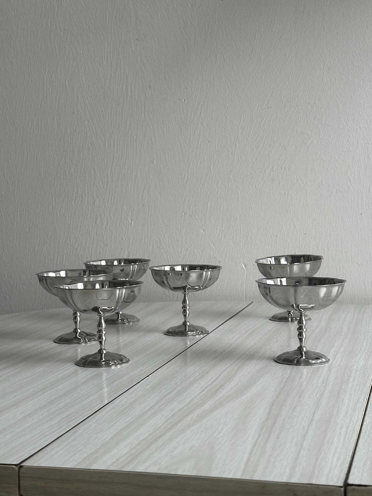6 Stainless Steel Footed Bowls In The Letang Remy Style, French Manufacture, Metal Tableware, Stainless Steel Bowls, Dessert Service, Vintage Gift photo vintage