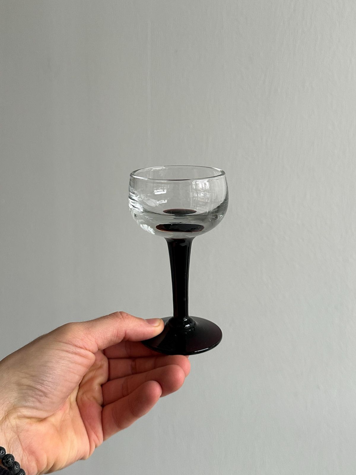 Set Of 10 Vintage Liqueur Glasses, Black Foot, Transparent Thick Glass, Chic Table Decoration, Elegant Retro Style, Digestive Glasses photo Home Decor