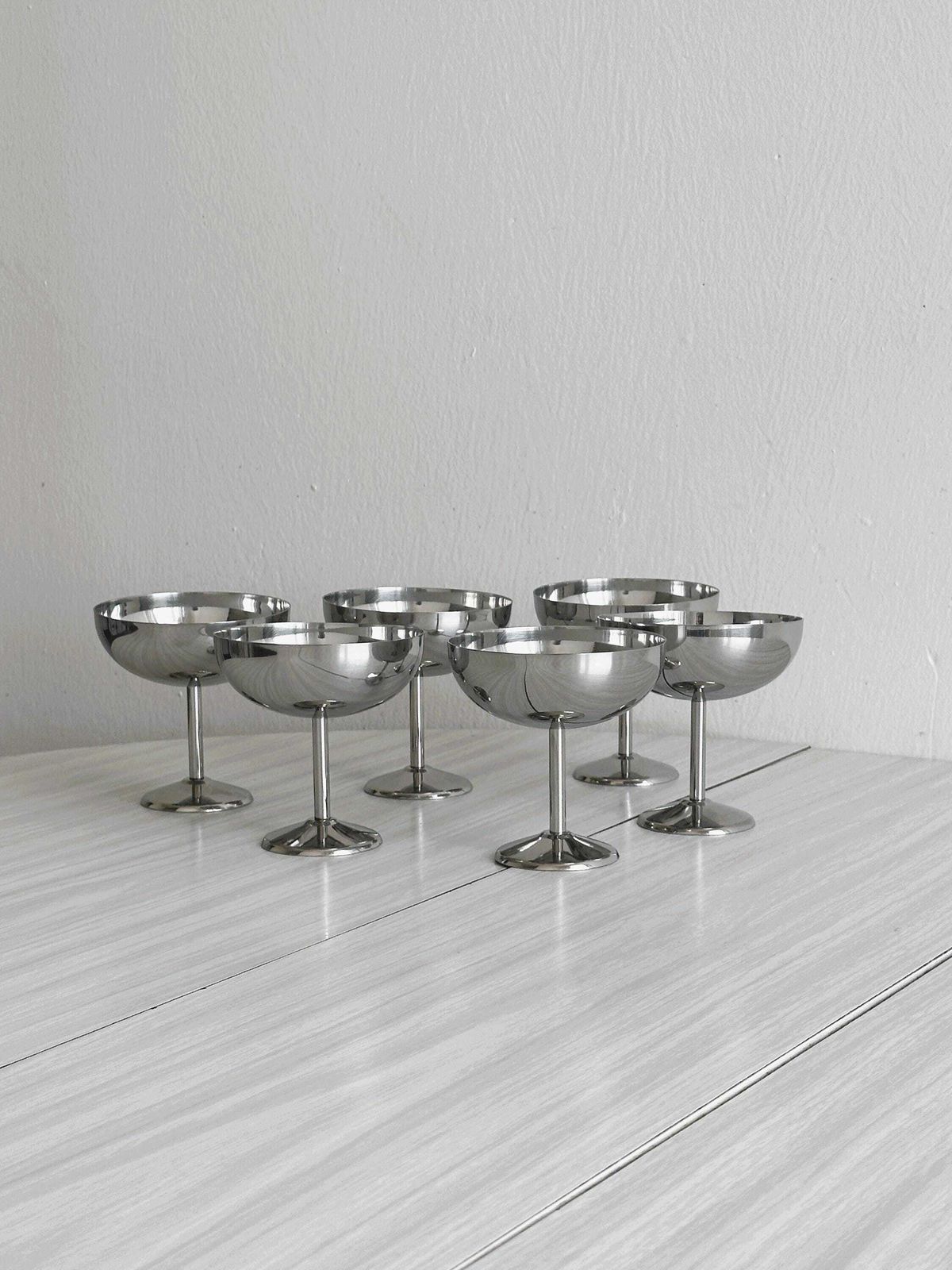6 Tall Metal Bowls In The Letang Remy Style, Chic Tableware, Vintage Dessert Service, Elegant And Shiny