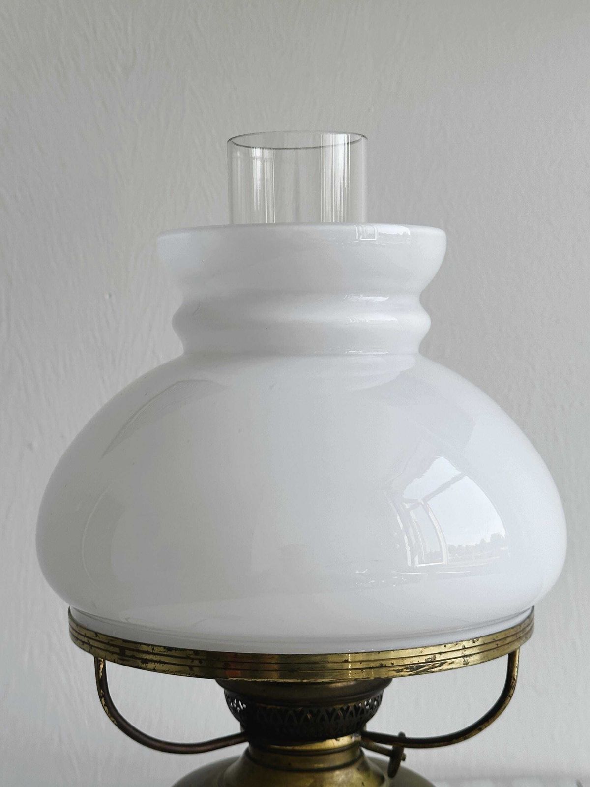 Vintage Brass Lamp, White Opaline Glass Shade, Retro Lighting, Office Decor, Unique Piece, Antique Gift, Warm Atmosphere photo furniture