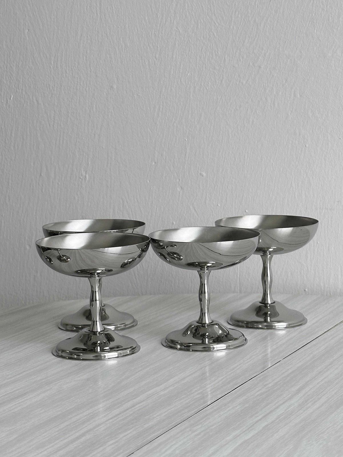 6 coupelles sur pied en inox, style Letang Remy, fabrication française, art de la table en métal, service à dessert, idée cadeau. photo furniture