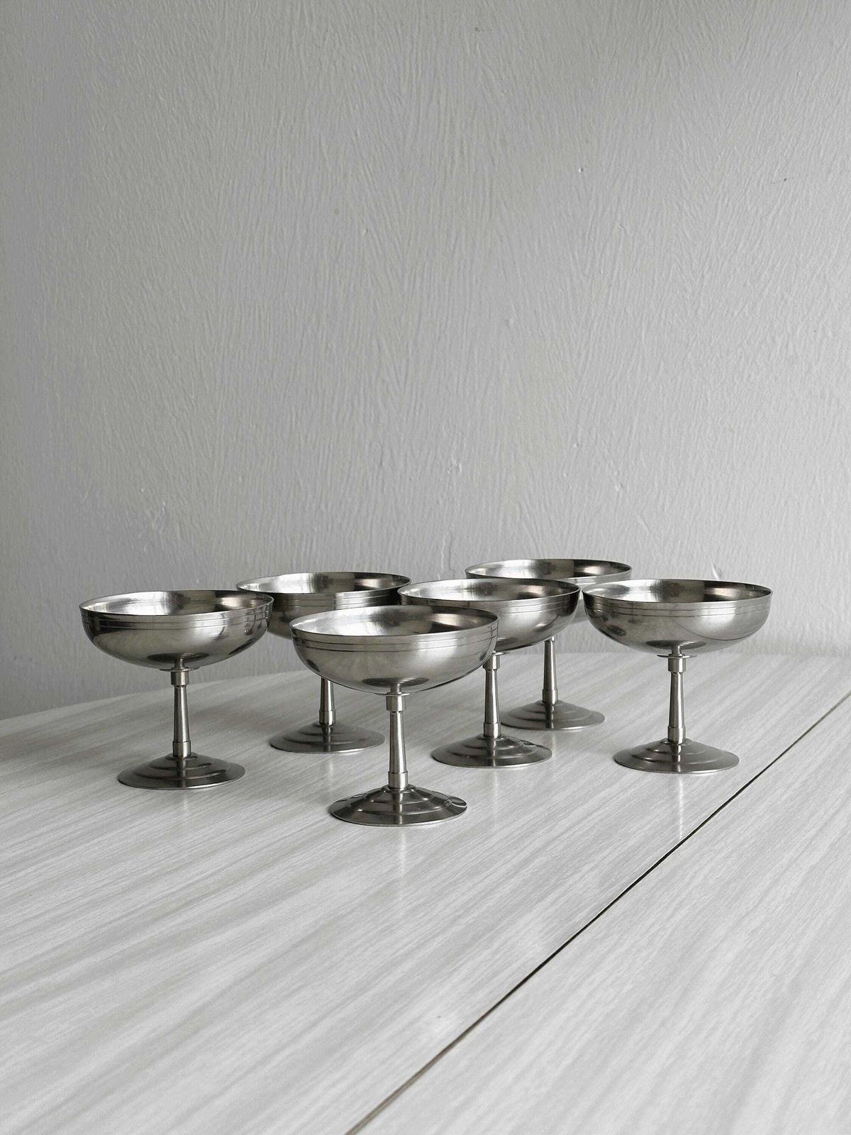 6 Stainless Steel Footed Bowls Mat Letang Remy Style, French Made, Metal Tableware, Stainless Steel Bowls, Dessert Service, Gift.